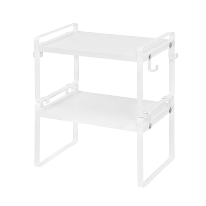 Compact 30cm Stackable Shelf Organizer Apartment Storage Set of 2/4 OJUS-Fire/Wood/White