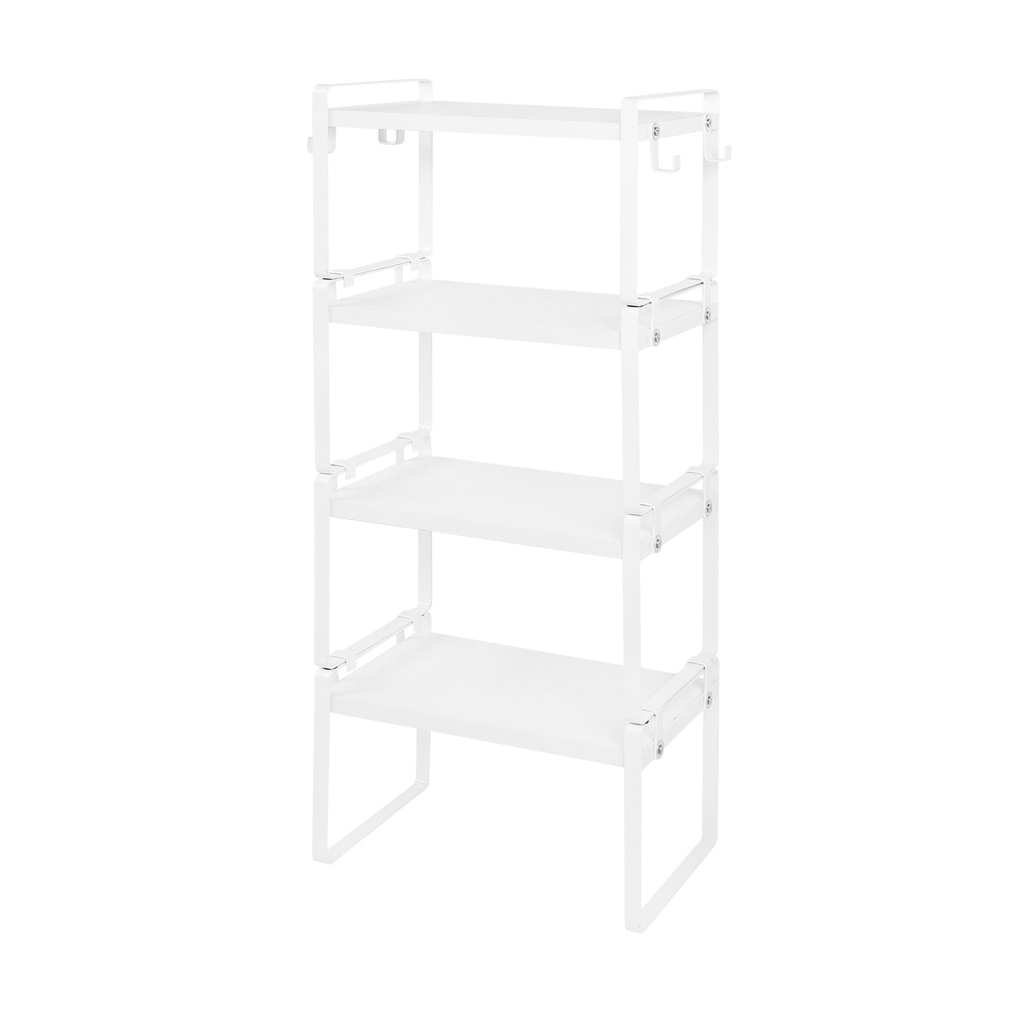 Compact 30cm Stackable Shelf Organizer Apartment Storage Set of 2/4 OJUS-Fire/Wood/White