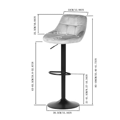 OLIVET Modern Adjustable Velvet Bar Chair, Set of 2 - Grey