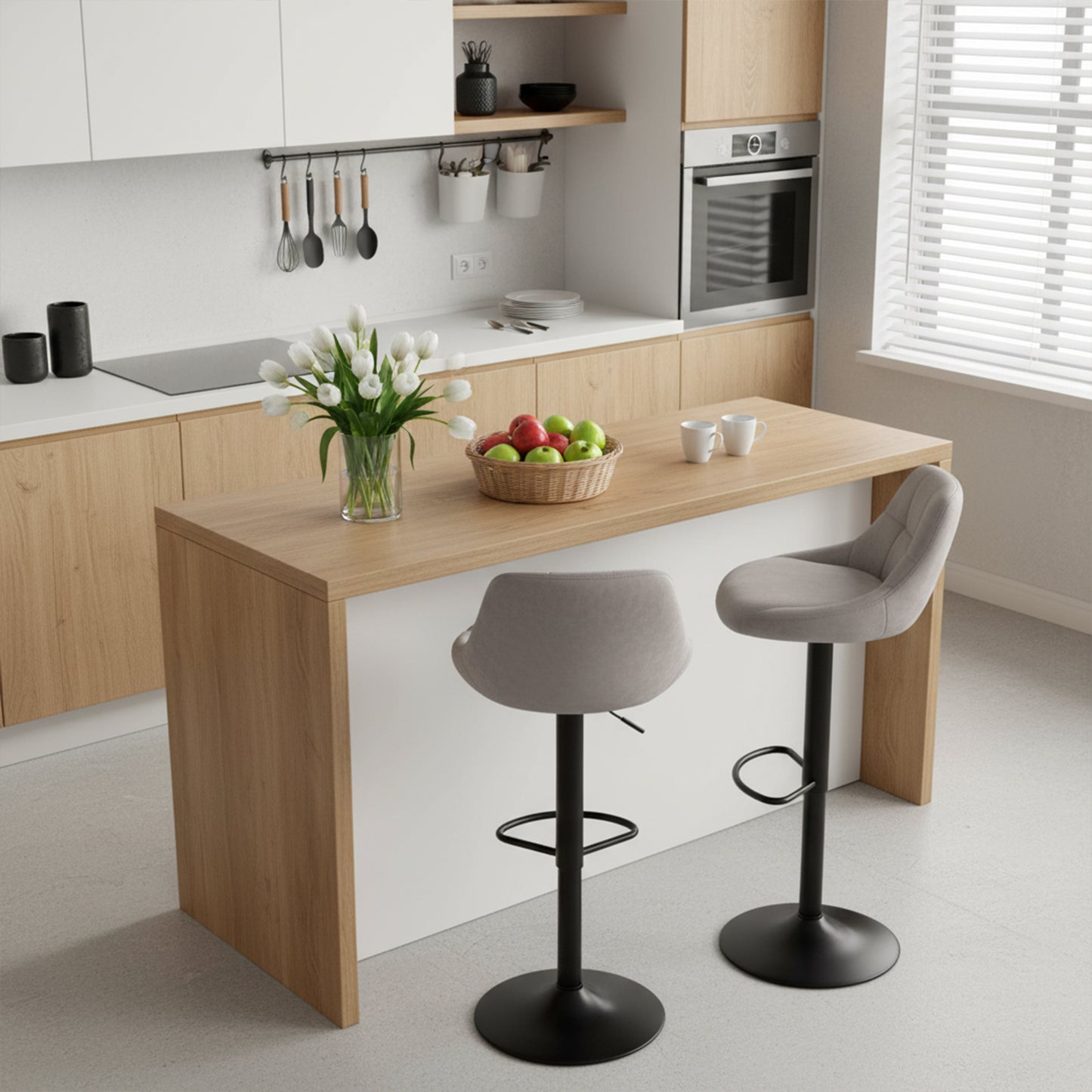 OLIVET Modern Adjustable Velvet Bar Chair, Set of 2 - Grey