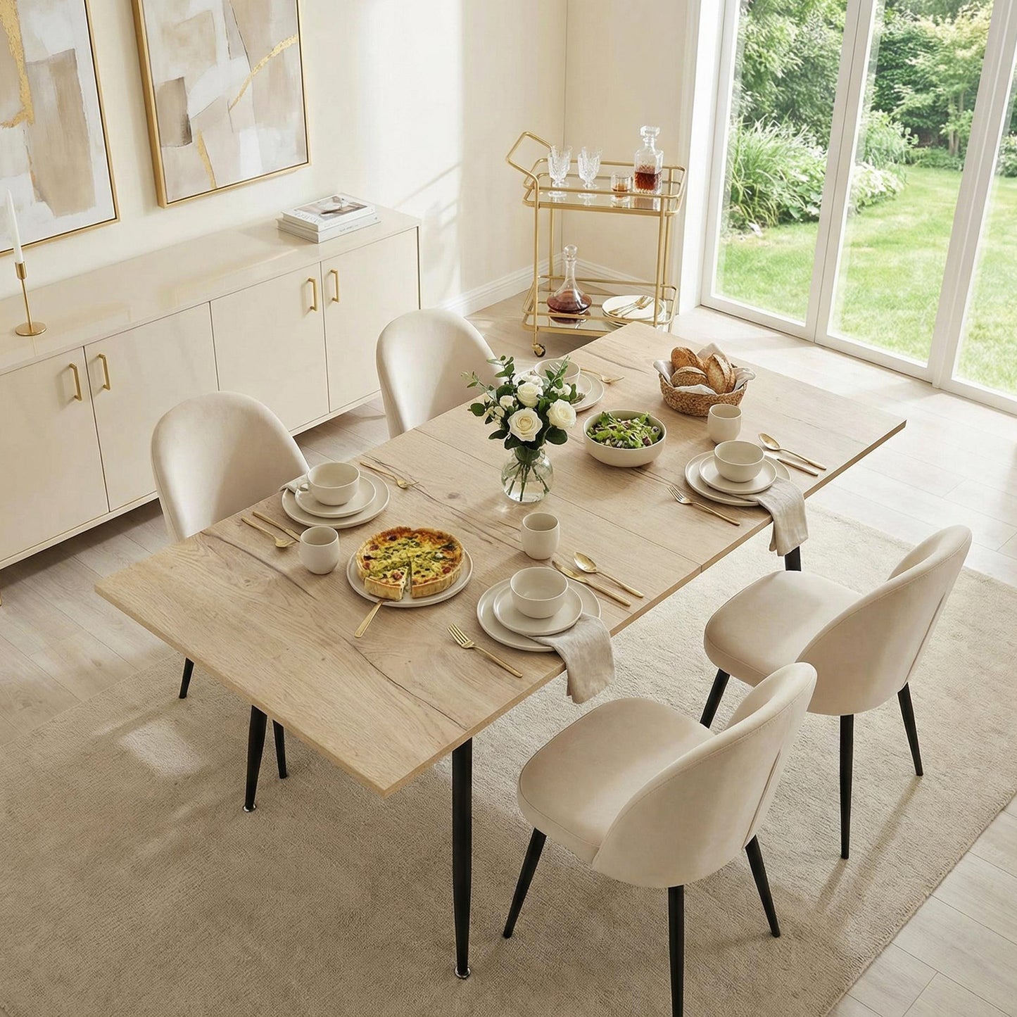 ONAVA Extendable Dining Room Table Rectangular Oak Kitchen Table 120-160 cm