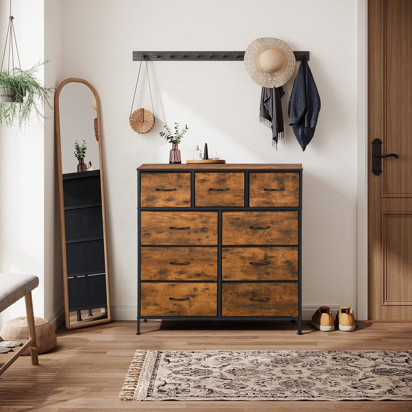 Entryway Storage Cabinets 100cm with Iron Legs-Fire color-OSSEO