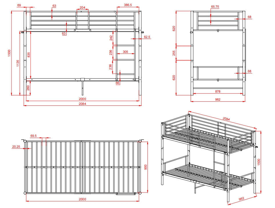 EGGREE Bunk Bed Frame Detachable-White-OTIS