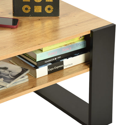 Coffee Table with Shelves, Golden Oak-OWENS