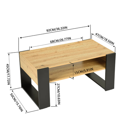 Coffee Table with Shelves, Golden Oak-OWENS