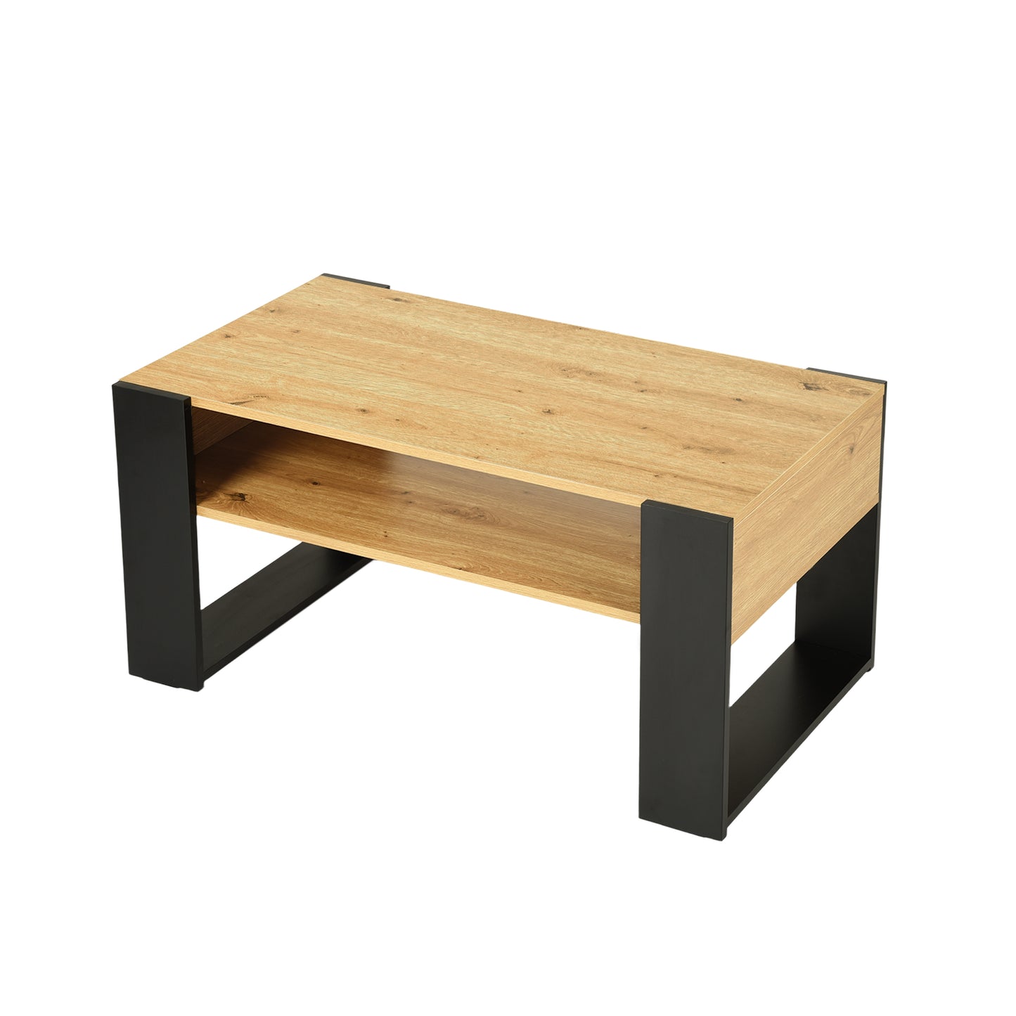 Coffee Table with Shelves, Golden Oak-OWENS