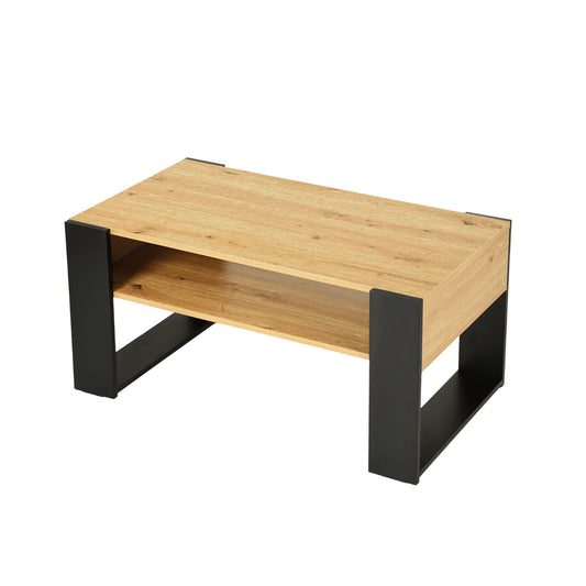 Coffee Table with Shelves, Golden Oak-OWENS