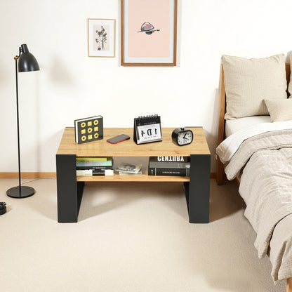 Coffee Table with Shelves, Golden Oak-OWENS