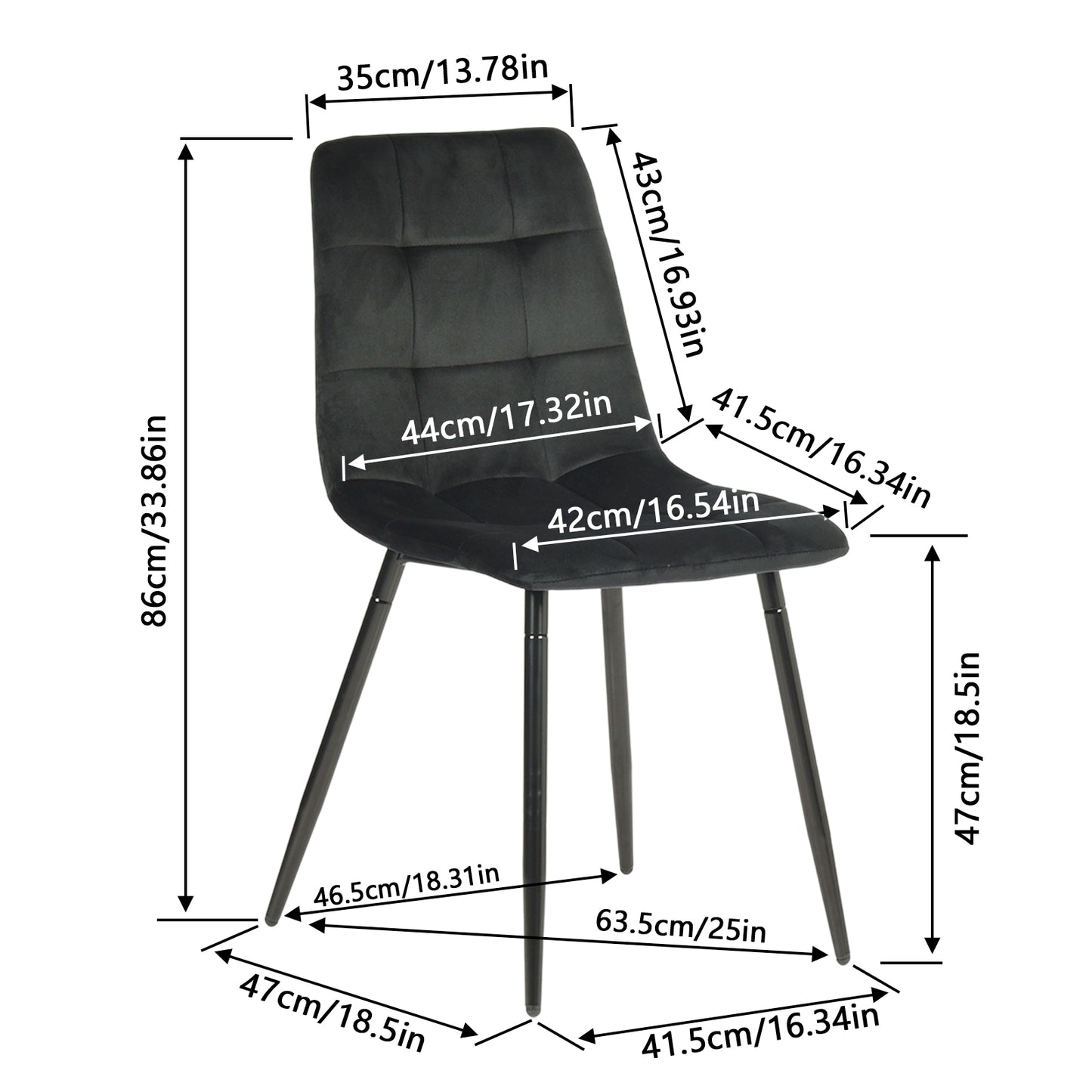 Fabric Armless Dining Chair With Black Iron legs - Black/Grey/Brown