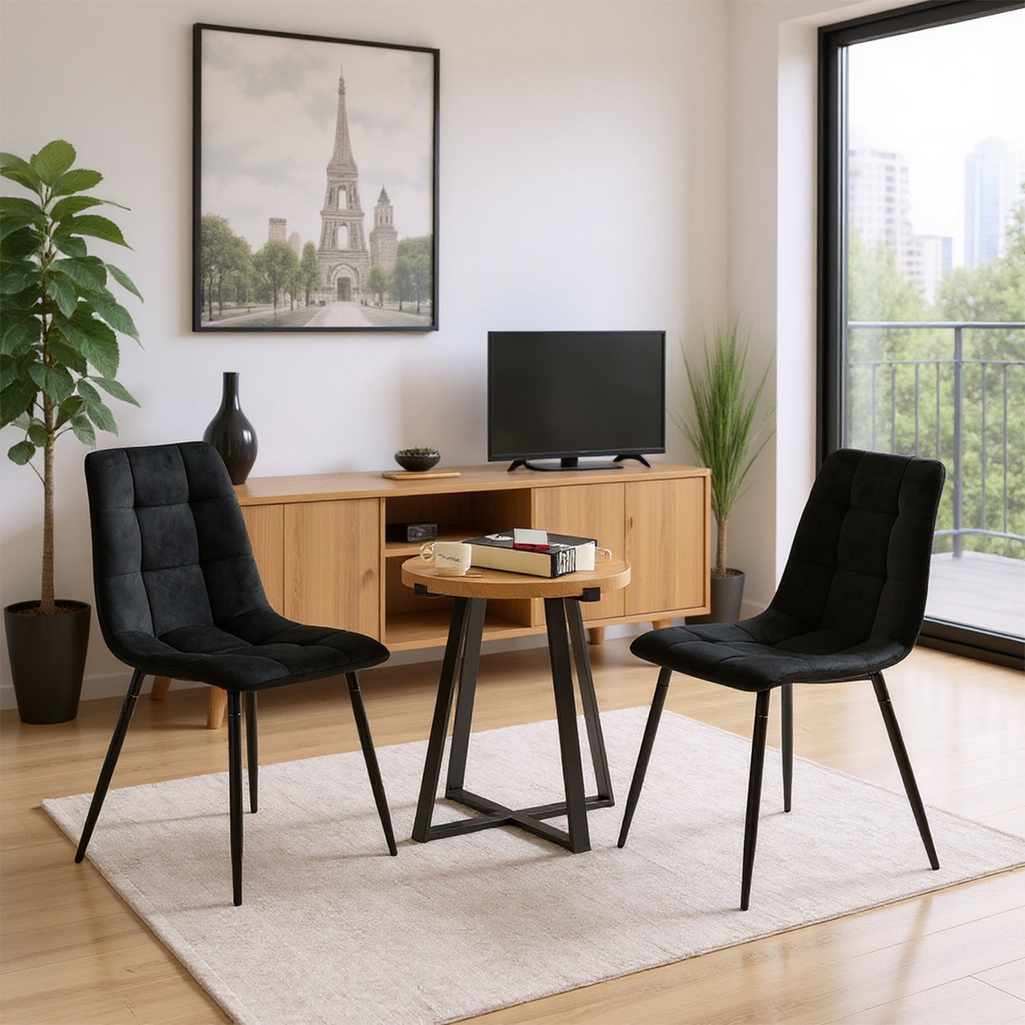 Fabric Armless Dining Chair With Black Iron legs - Black/Grey/Brown