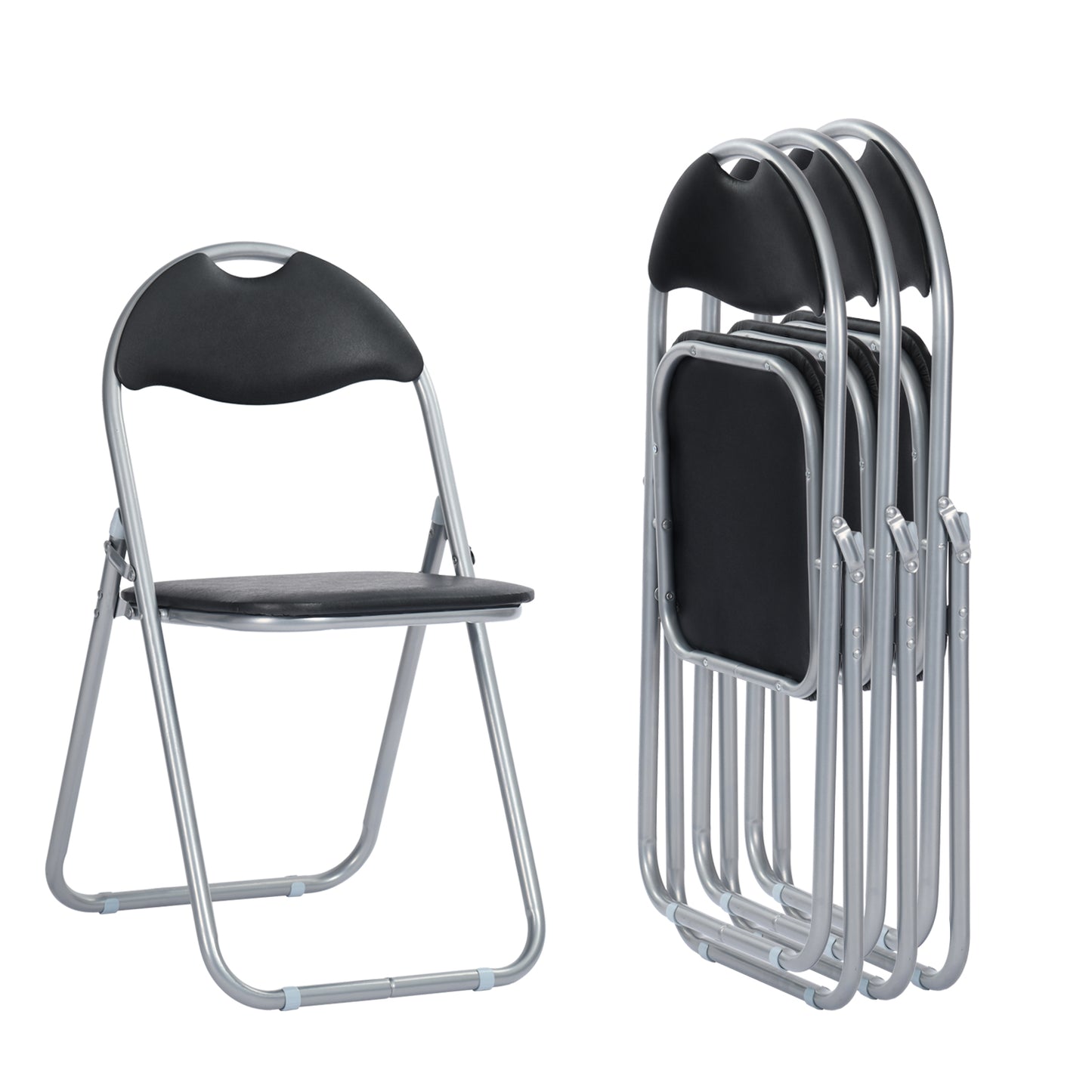 Padded Stackable Folding Chairs 2/4 Piece Set - Silver Iron Legs-PEACOCKAR