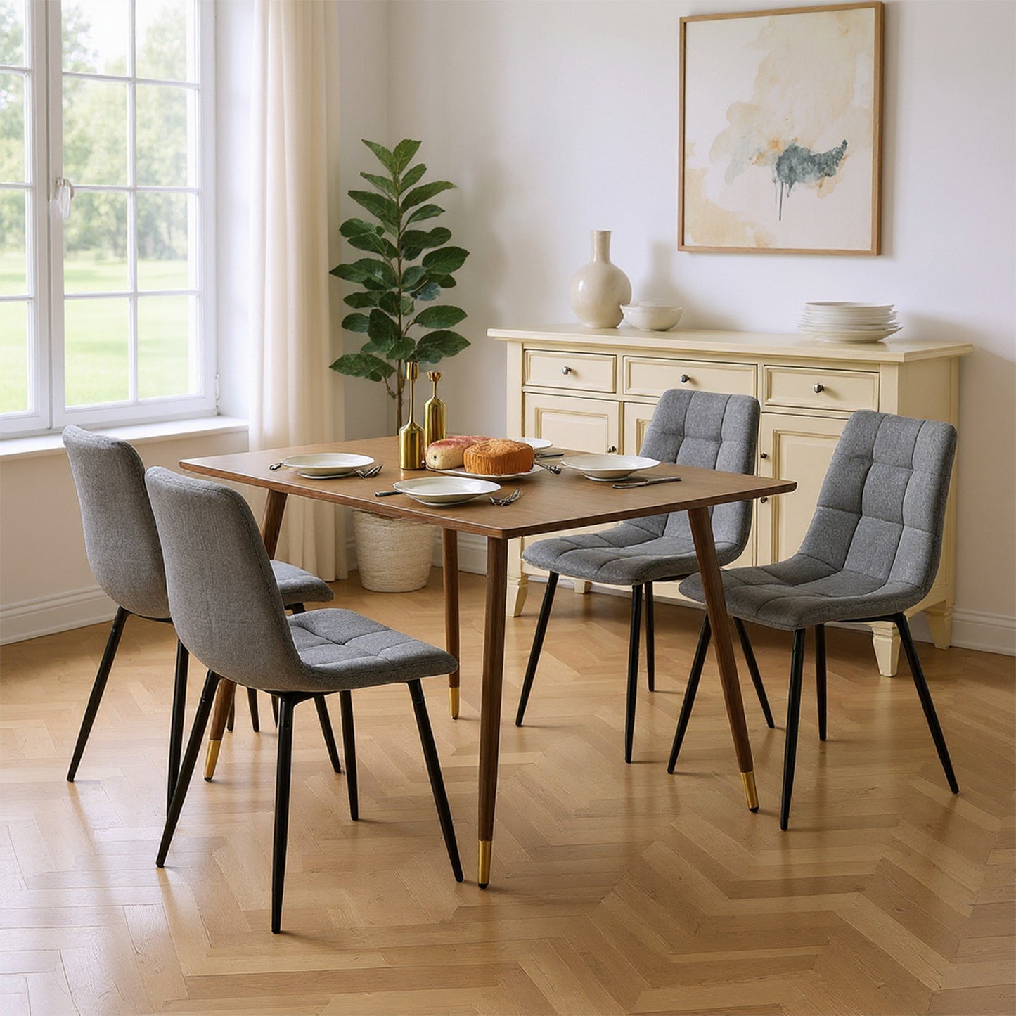 Fabric Armless Dining Chair With Black Iron legs - Black/Grey/Brown