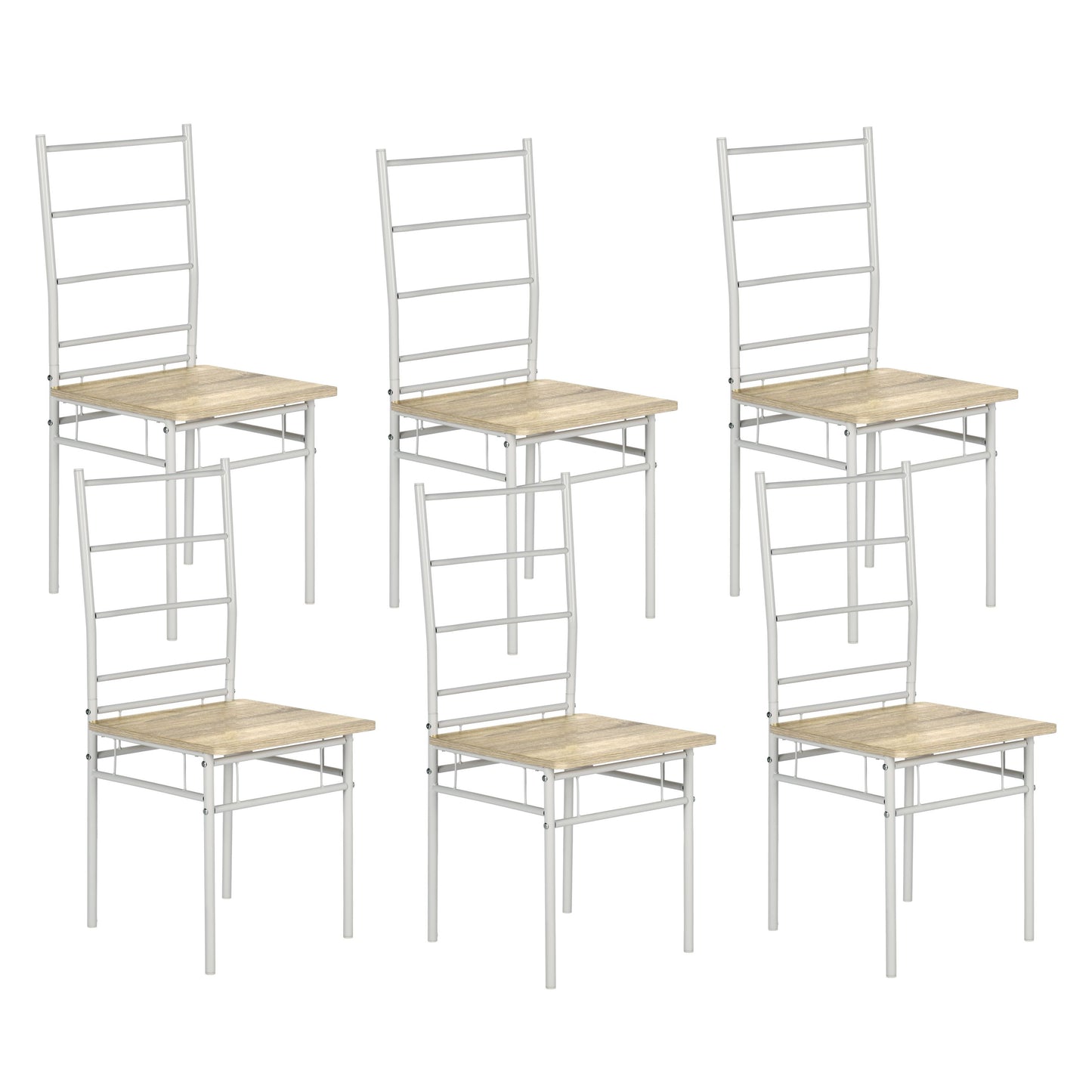 RODERICK Retro Dining Chairs (Set of 6) - Wood/Light Oak Grain