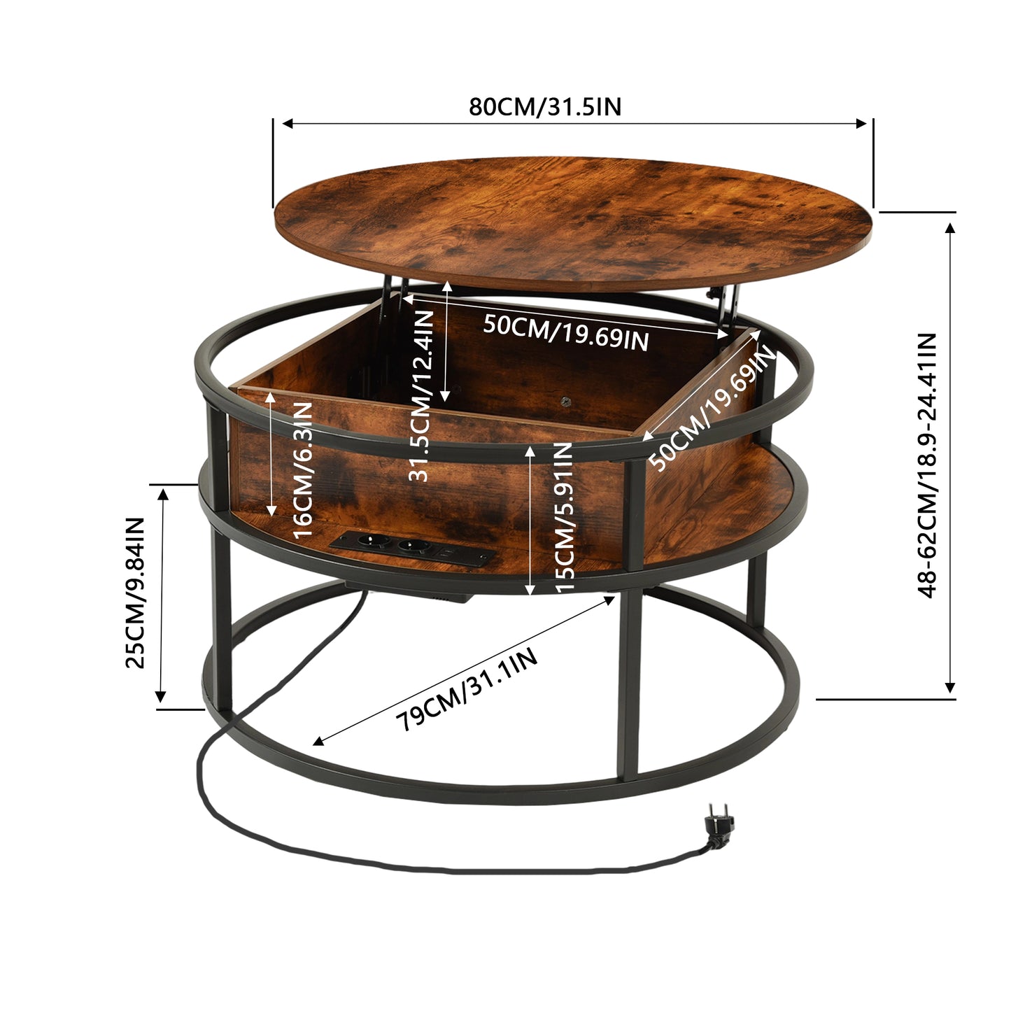 Lift-type Living Room Coffee Table with Hidden Compartment and Power Socket