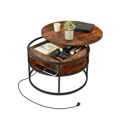 Lift-type Living Room Coffee Table with Hidden Compartment and Power Socket