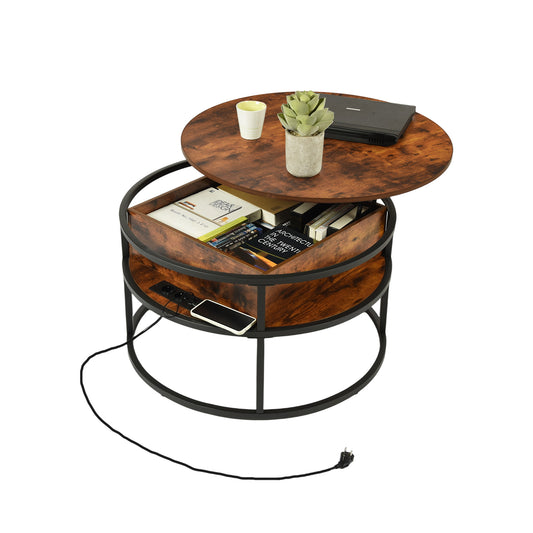 Lift-type Living Room Coffee Table with Hidden Compartment and Power Socket