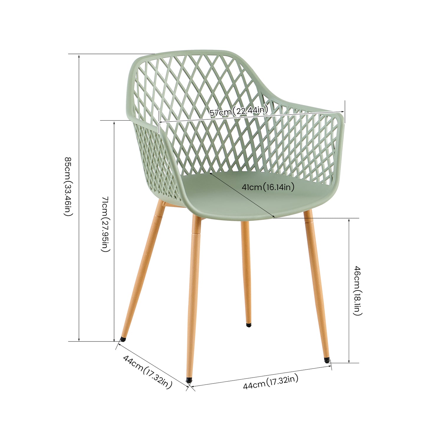 ROME Openwork armrest PP material dining chairs (Set of 4/6) - Grayish green