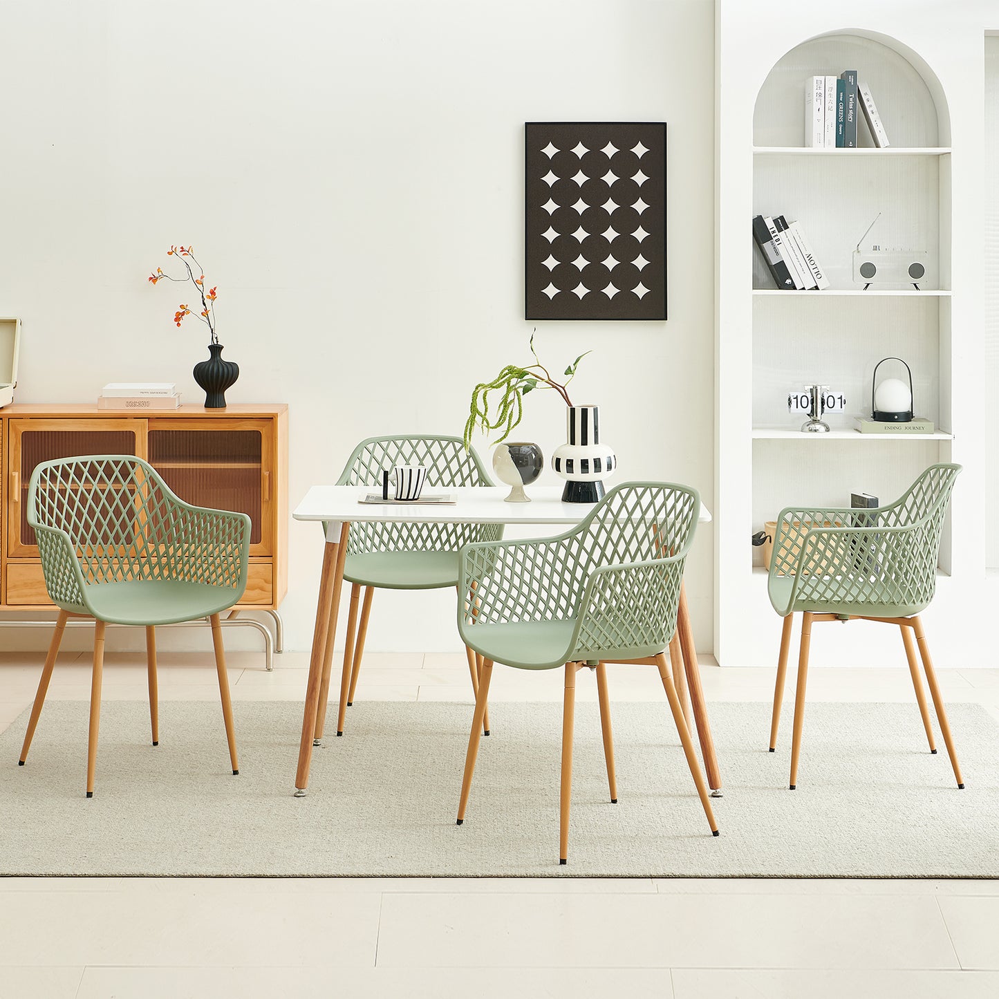 ROME Openwork armrest PP material dining chairs (Set of 4/6) - Grayish green