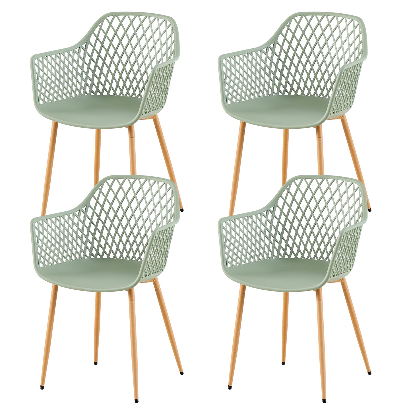 ROME Openwork armrest PP material dining chairs (Set of 4/6) - Grayish green