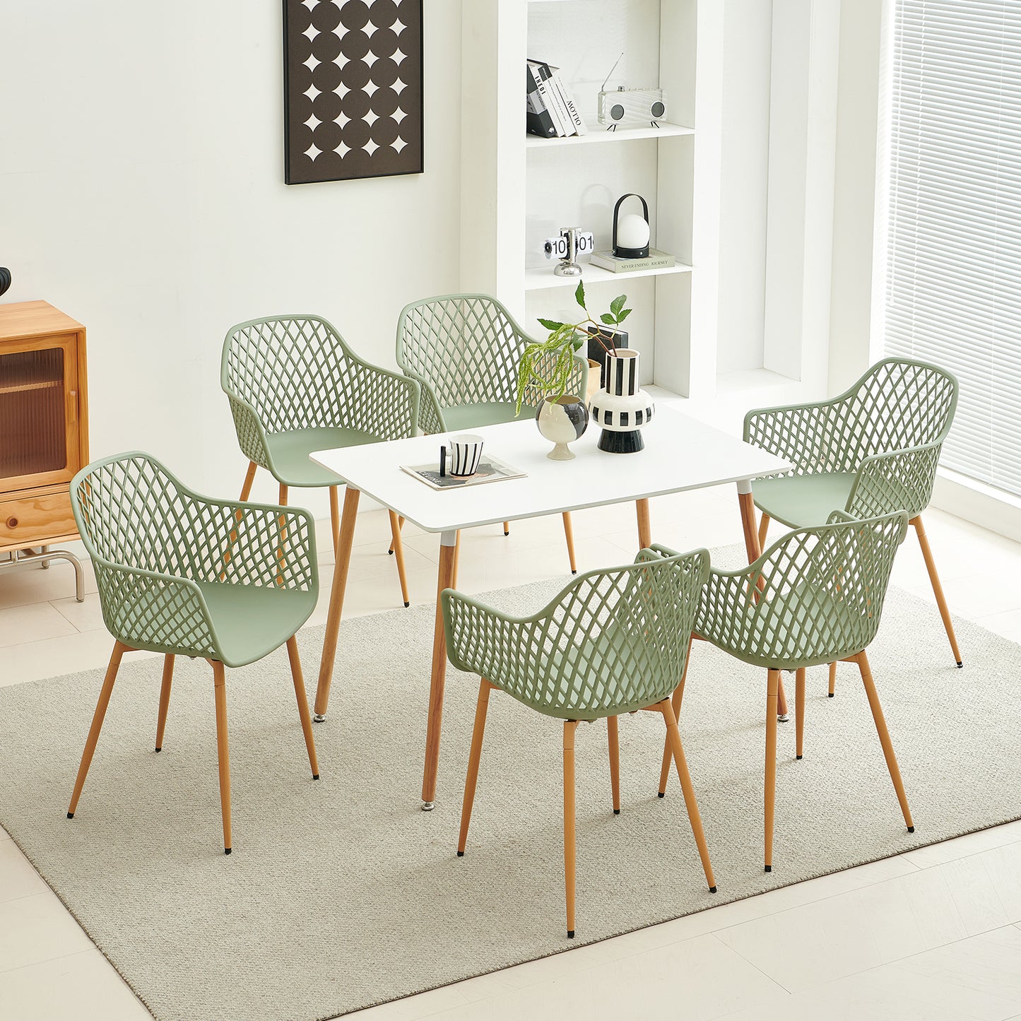 ROME Openwork armrest PP material dining chairs (Set of 4/6) - Grayish green