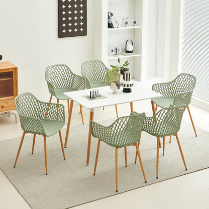 ROME Openwork armrest PP material dining chairs (Set of 4/6) - Grayish green