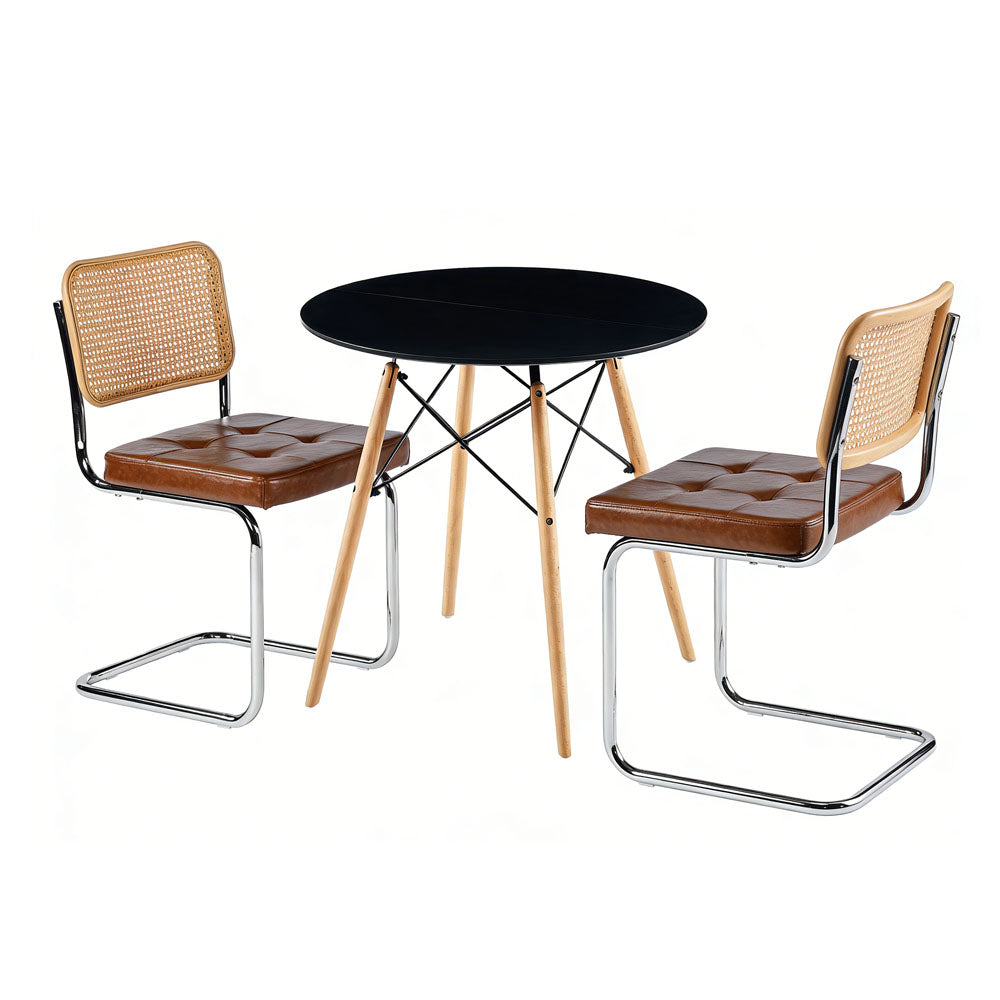 Mid-Century Rattan-Style Classic Chair Set of 2 and Interrupt Round Table