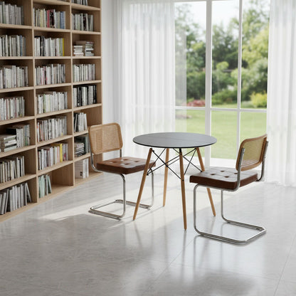 Mid-Century Rattan-Style Classic Chair Set of 2 and Interrupt Round Table