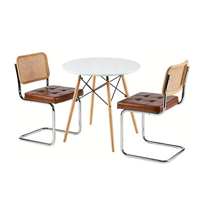 Mid-Century Rattan-Style Classic Chair Set of 2 and Interrupt Round Table