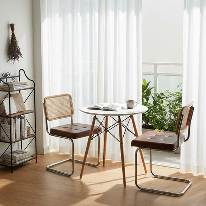 Mid-Century Rattan-Style Classic Chair Set of 2 and Interrupt Round Table