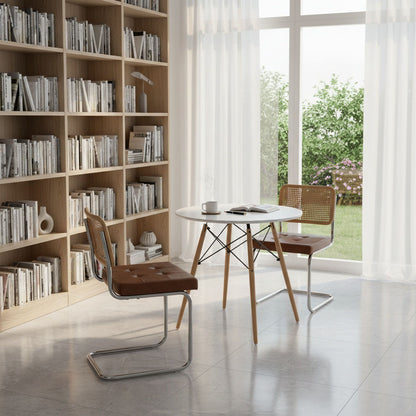 Mid-Century Rattan-Style Classic Chair Set of 2 and Interrupt Round Table