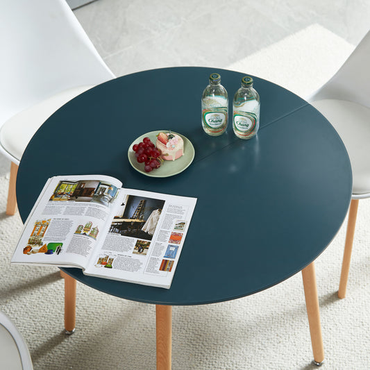 RONALD 80cm Round Dining Table With 4 Legs - Dark Gray Blue