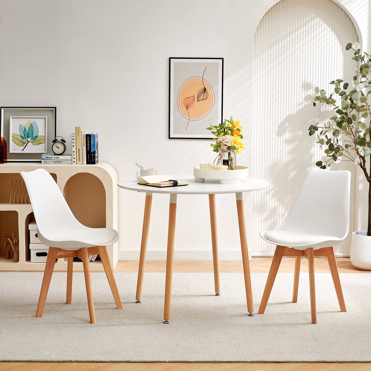 RONALD 90cm Round Dining Table With 4 Legs - White