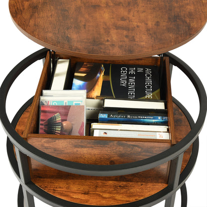 Round Lift-away Coffee Table with Hidden Storage -ROSS