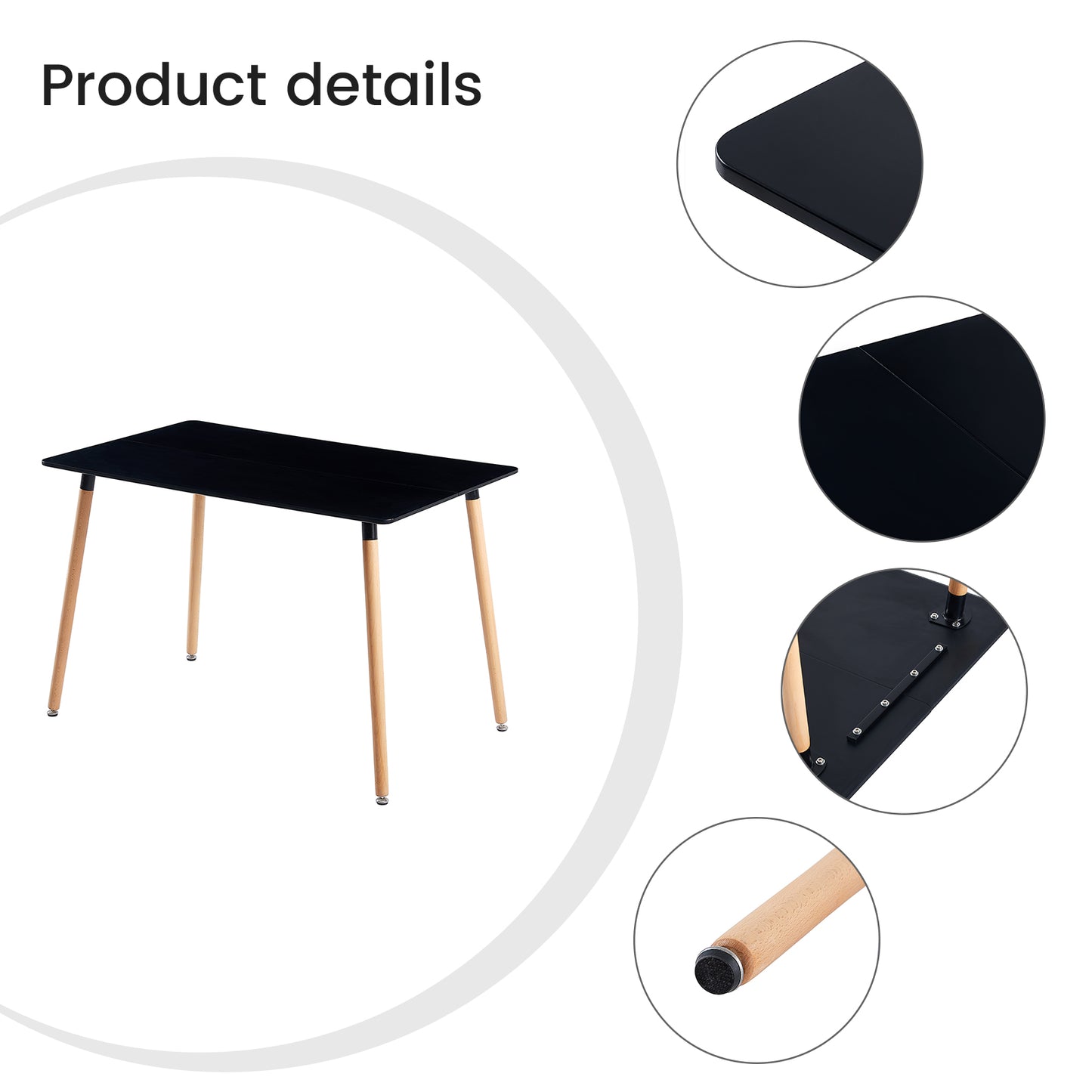 TULIP Mixed-color Dining Chairs and a Rectangular Dining Table, Suitable for 4-6 people