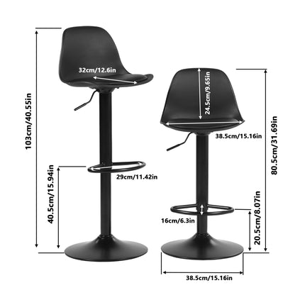 SLATER Modern Adjustable Bar Chair With Backrest and Footrests Set of 2- Black