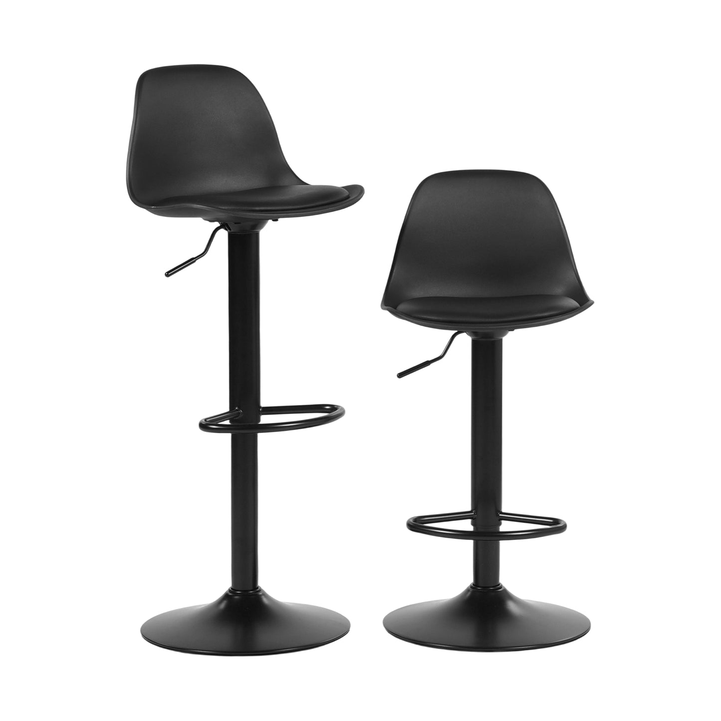 SLATER Modern Adjustable Bar Chair With Backrest and Footrests Set of 2- Black