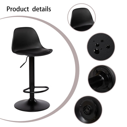 SLATER Modern Adjustable Bar Chair With Backrest and Footrests Set of 2- Black