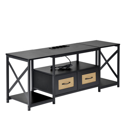 Modern TV Stands Set of 1 with Iron Legs-Black-SLATY