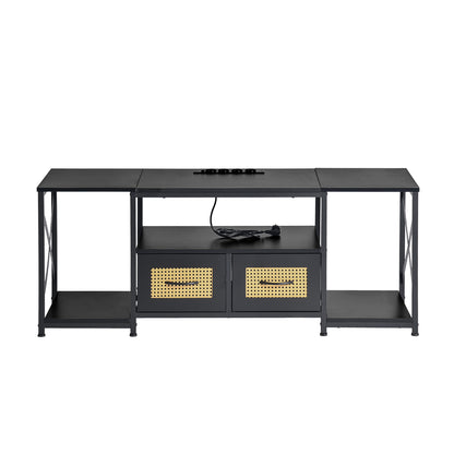 Modern TV Stands Set of 1 with Iron Legs-Black-SLATY