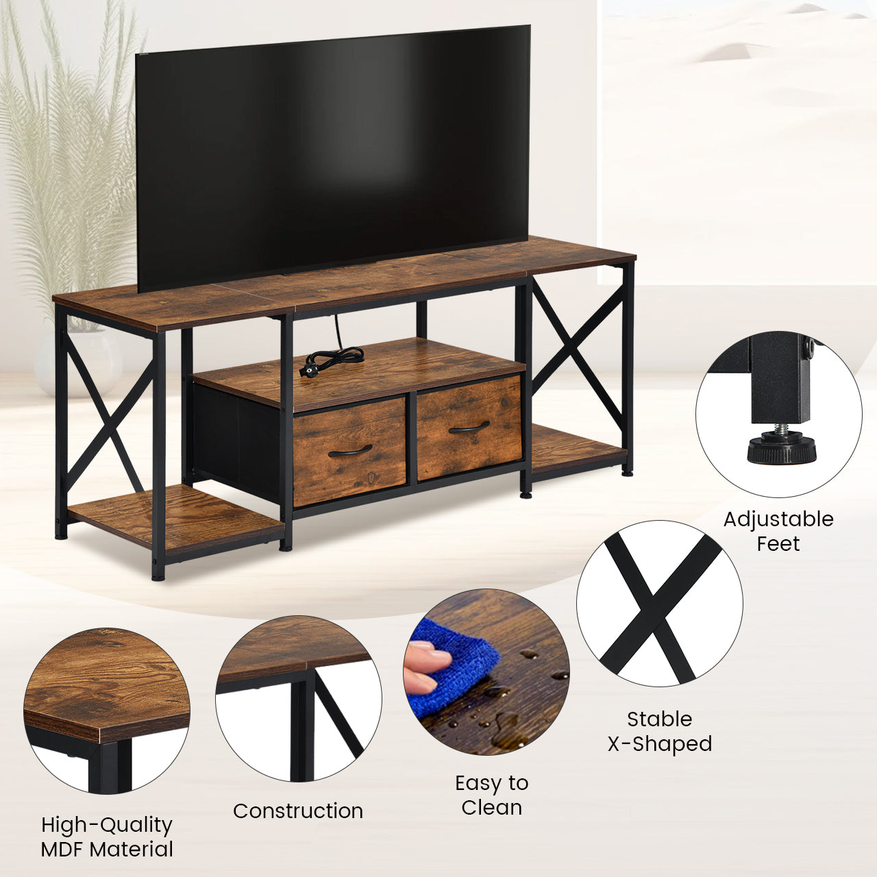 Modern TV Stands Set of 1 with Iron Legs-Fire color-SLATY