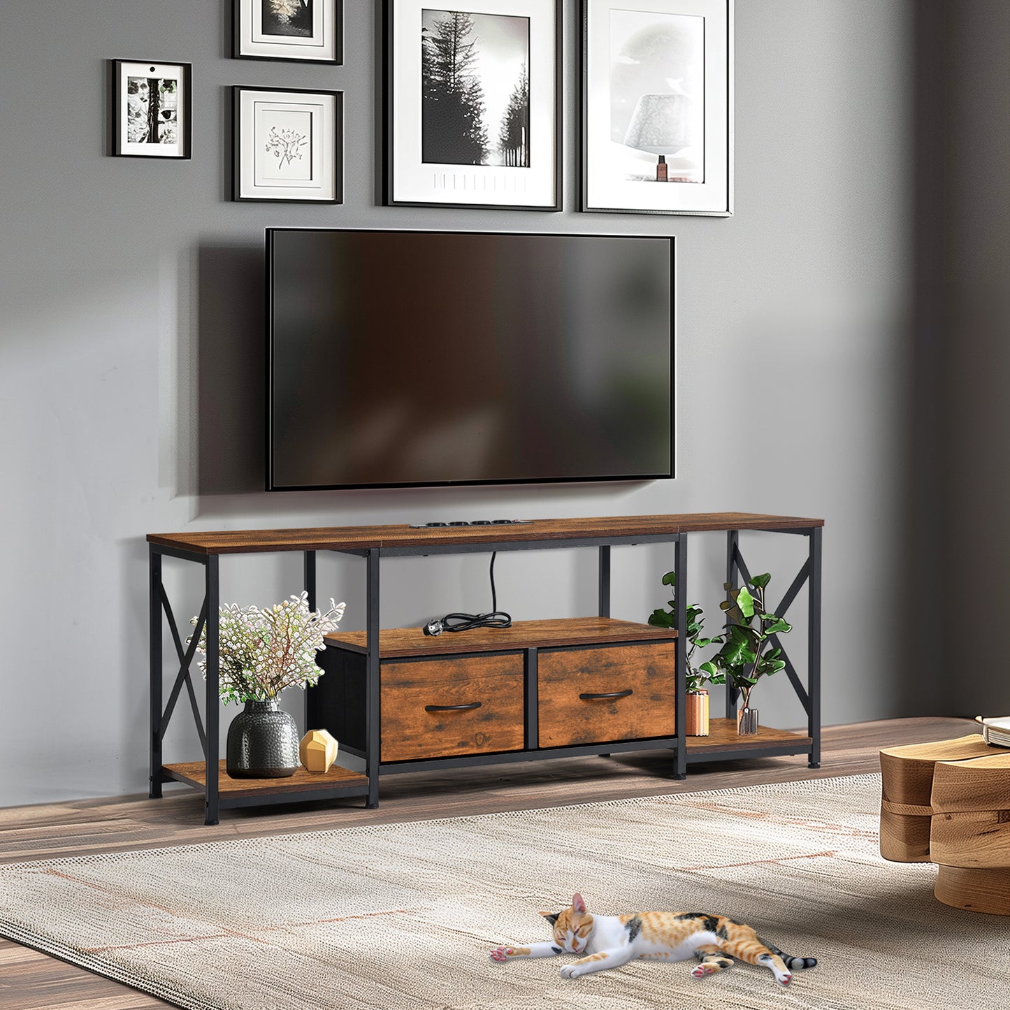 Modern TV Stands Set of 1 with Iron Legs-Fire color-SLATY