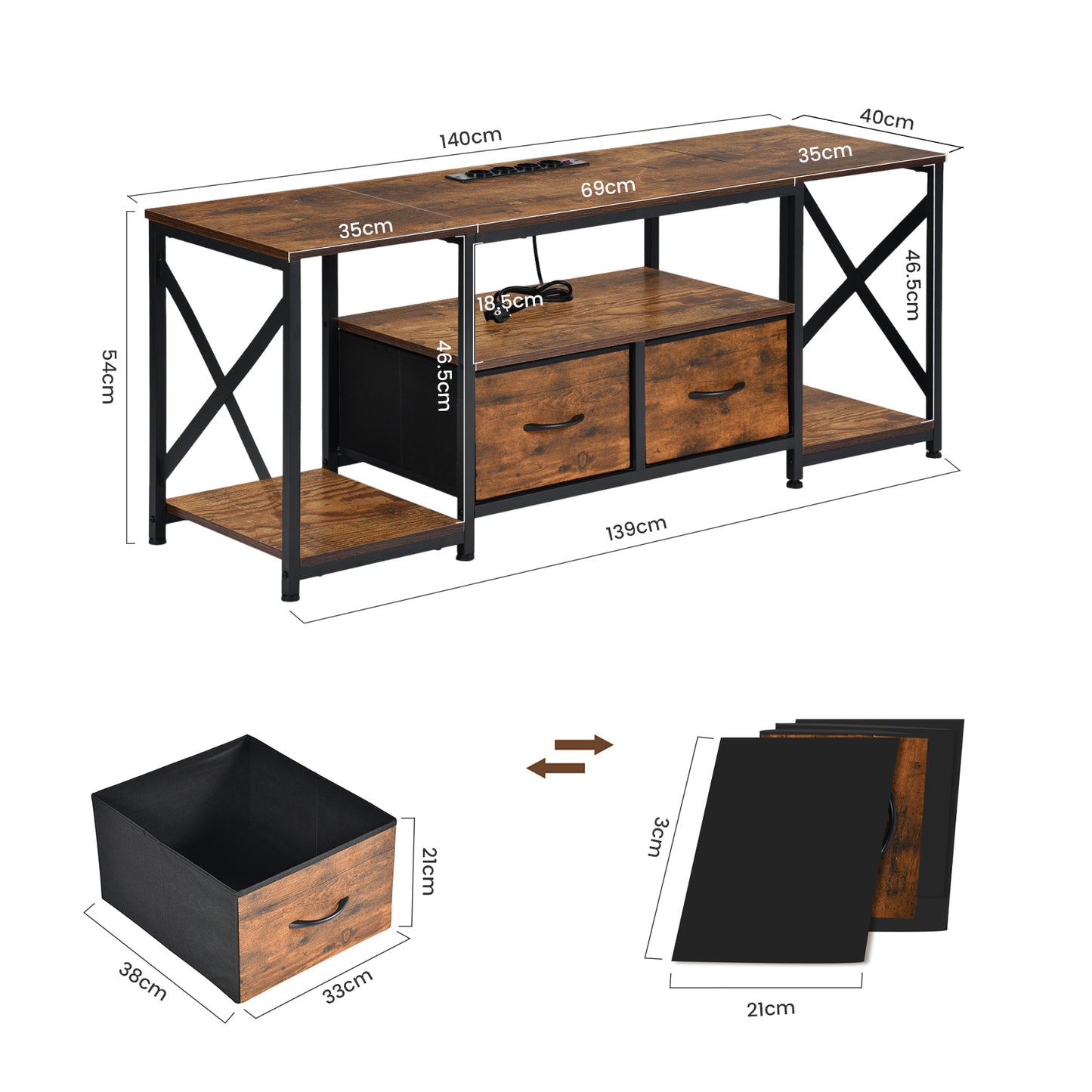 Modern TV Stands Set of 1 with Iron Legs-Fire color-SLATY