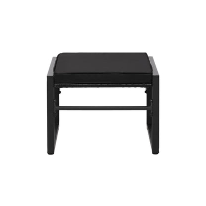 5 Piece Rattan Garden Furniture Set, 2 Armchairs + 2 Footstools + 1 Table-Black