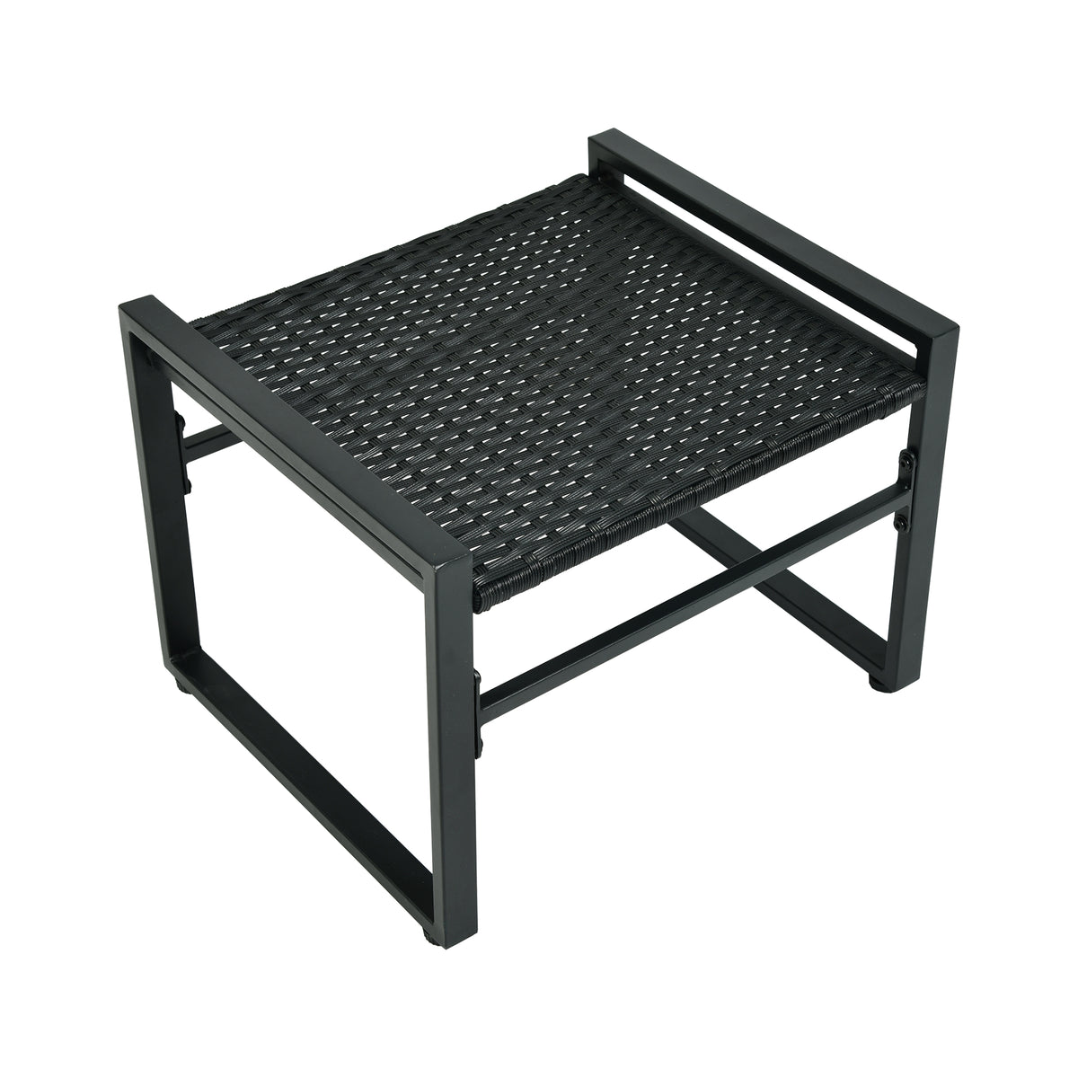 5 Piece Rattan Garden Furniture Set, 2 Armchairs + 2 Footstools + 1 Table-Black