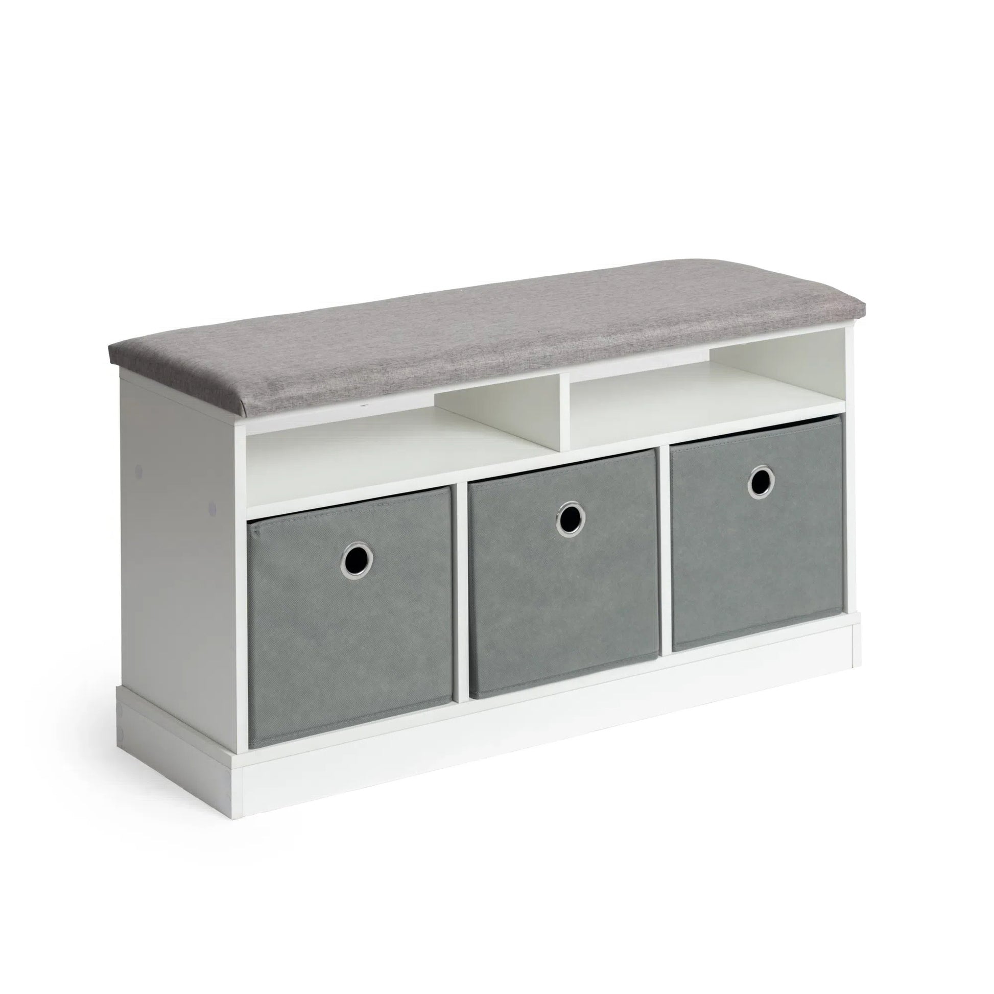 Storage cabinet and storage bench with 3 drawers and removable cushions