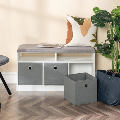 EGGREE Storage Bench with 3 Drawers & Removable Seat Cushion, Shoe Cabinet Shoe Bench-White-STUART