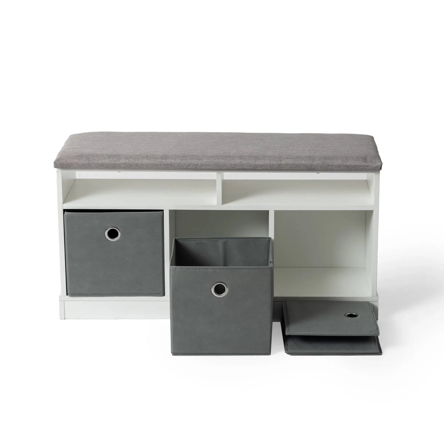 EGGREE Storage Bench with 3 Drawers & Removable Seat Cushion, Shoe Cabinet Shoe Bench-White-STUART