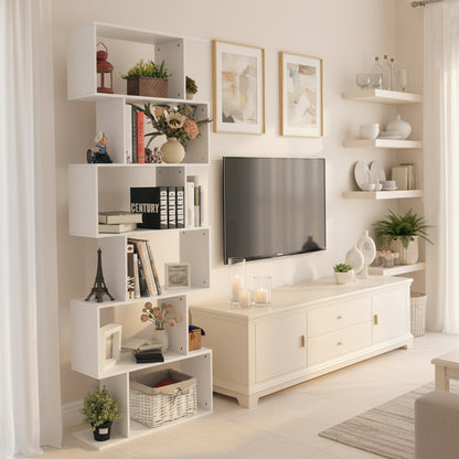 TILDEN Bookcase, Standing Shelf, Office Shelf, Room Divider with 6 Compartments-White