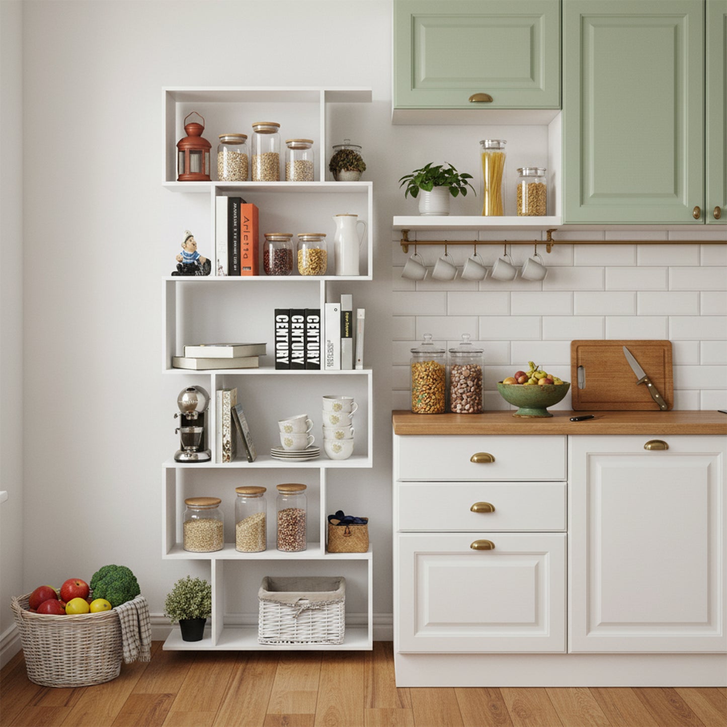 TILDEN Bookcase, Standing Shelf, Office Shelf, Room Divider with 6 Compartments-White
