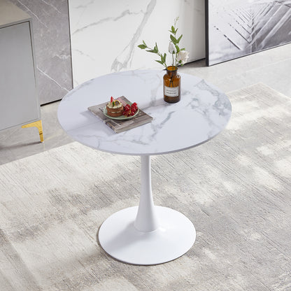 TULIP Trestle Dining Table 80cm - White/Black/Marble